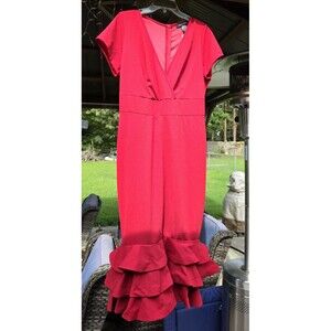 Ashley Stewart Flounce Ruffle Mermaid Dress Tiered Women's Red New Sz 14/16